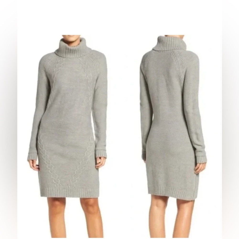 Eliza J Gray Cable Illusion Knit Turtleneck Sweater Dress Size M
